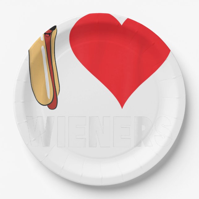 Funny Hot Dog Design - I Love Wieners Heart BBQ LG Paper Plates (Front)