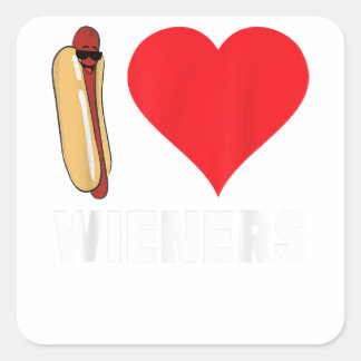 Funny Hot Dog Design - I Love Wieners Heart BBQ LG Square Sticker