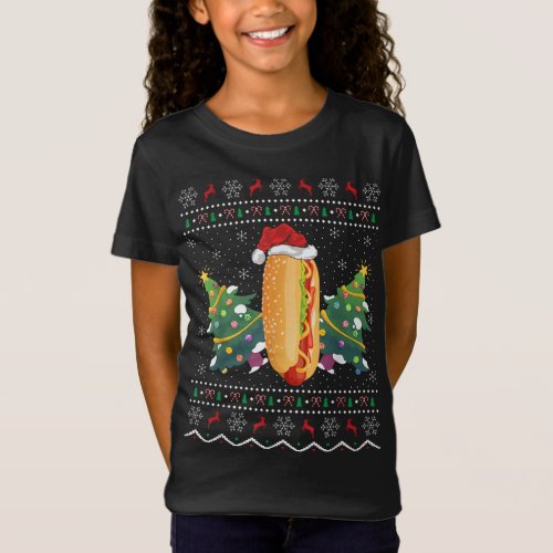 Funny Hot Dog Dish Lover Xmas Ugly Hot Dog Christm T_Shirt