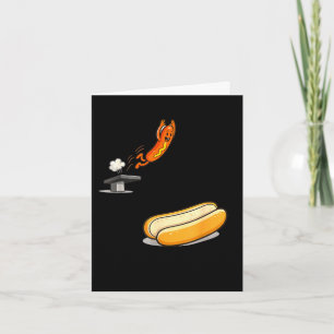 Funny hot dog diving into bun cartoon food humor  card