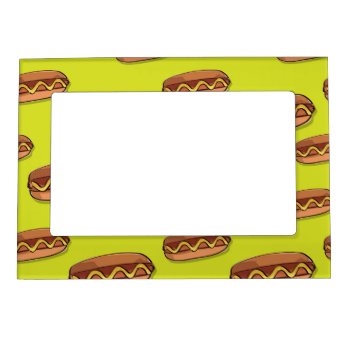 Funny Hot Dog Food Design Magnetic Photo Frame by GroovyFinds at Zazzle