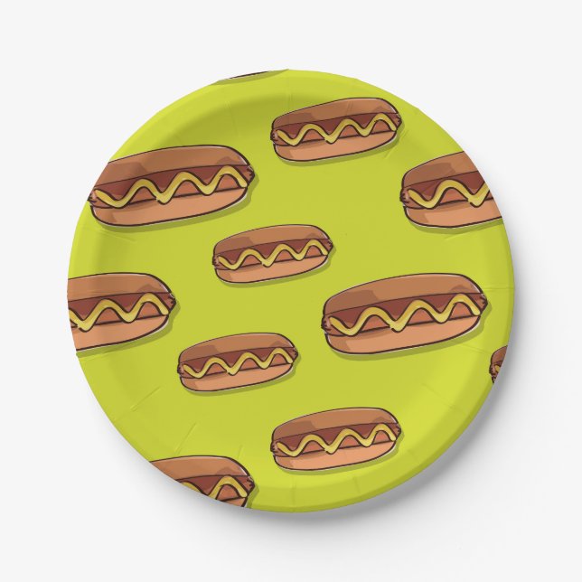 Funny Hot Dog Food Design Paper Plates (Front)