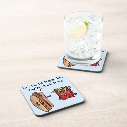 Funny Hot Dog French Fries Food Pun Beverage Coaster