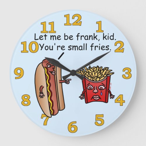 Funny Hot Dog French Fries Food Pun Large Clock
