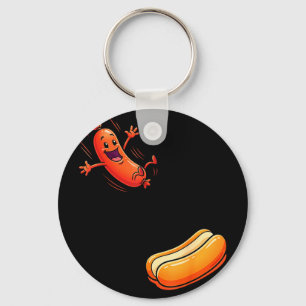 Funny hot dog jumping into bun sausage bbq high keychain