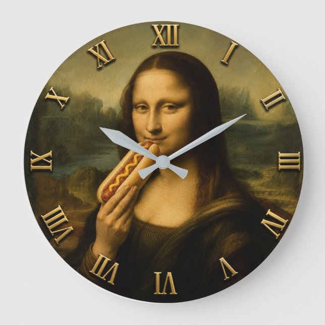 Funny Hot Dog Mona Lisa Large Clock (Front)