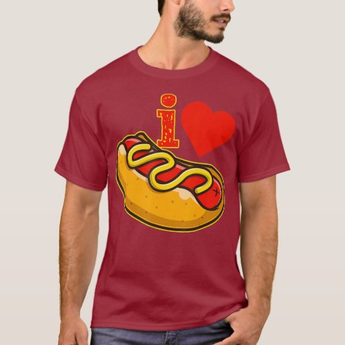 Funny Hot Dog  Retro Wiener Mustard I Love Hot T_Shirt