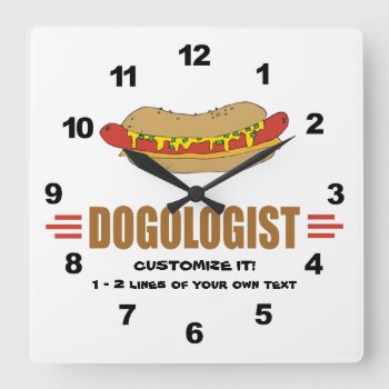 Funny Hot Dog Square Wall Clock by OlogistShop at Zazzle