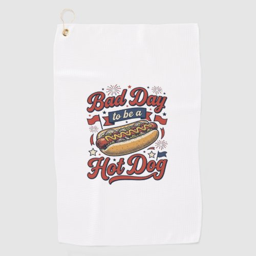 Funny Hot Dog Vintage Patriotic Food Shirt Design_ Golf Towel