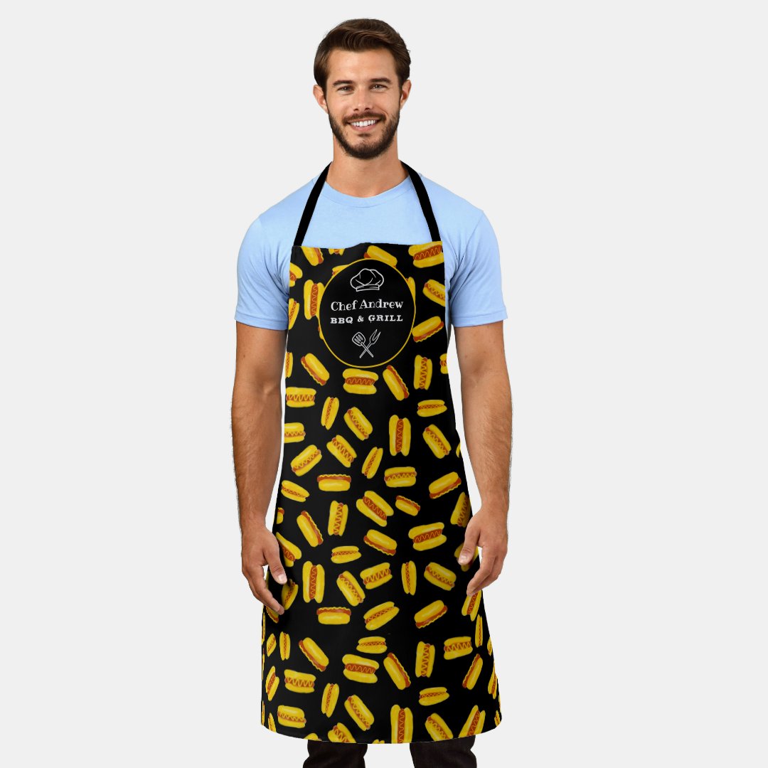 Funny hot dogs pattern BBQ grill Chef Apron | Zazzle