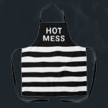 Funny Hot Mess Black White Striped Apron<br><div class="desc">Add some laughter to your kitchen time with this Funny Hot Mess Black White Striped Apron.  It is designed with horizontal stripes and bold white block lettering on the upper solid area.  You can also customize the colors and text.</div>