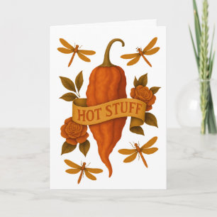 Funny Hot Pepper – Tattoo Style Rose Dragonfly Card