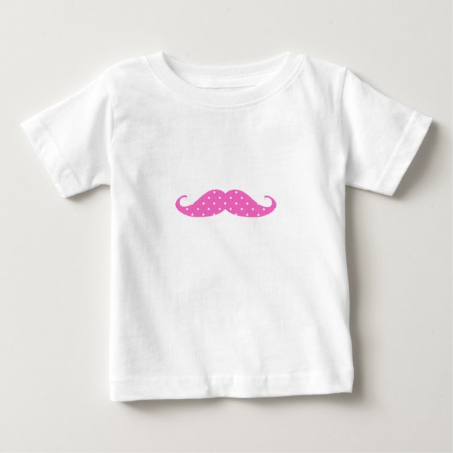 Funny Hot Pink Girly  Polka Dots Mustache Baby T-Shirt (Front)