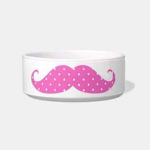 Funny Hot Pink Girly Polka Dots Mustache Bowl