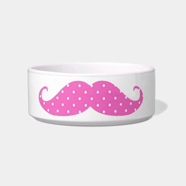 Funny Hot Pink Girly  Polka Dots Mustache Bowl (Front)