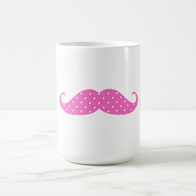 Funny Hot Pink Girly  Polka Dots Mustache Coffee Mug (Center)