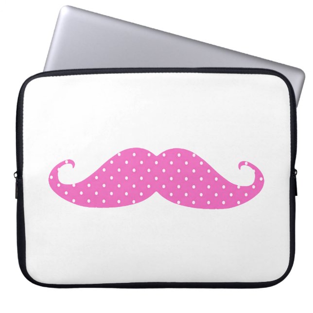 Funny Hot Pink Girly  Polka Dots Mustache Laptop Sleeve (Front)