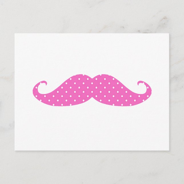Funny Hot Pink Girly  Polka Dots Mustache Postcard (Front)
