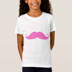 Funny Hot Pink Girly Polka Dots Mustache T-Shirt