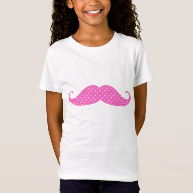 Funny Hot Pink Girly  Polka Dots Mustache T-Shirt (Front)