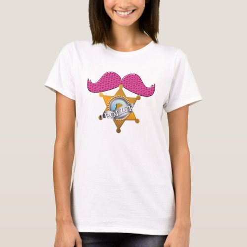 Funny Hot Pink Mustache Police T_Shirt