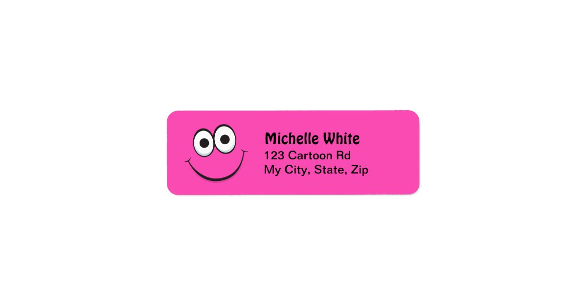 Funny hot pink smiling face return address labels | Zazzle