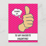 Funny Hot Pink Thumbs Up Valentine Holiday Postcard