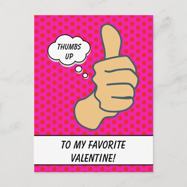 Funny Hot Pink Thumbs Up Valentine Holiday Postcard (Front)