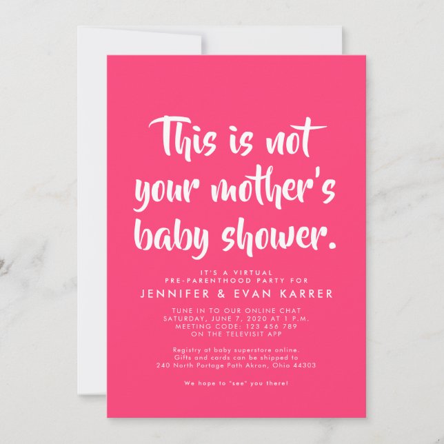 Funny hot pink virtual baby shower invitation (Front)