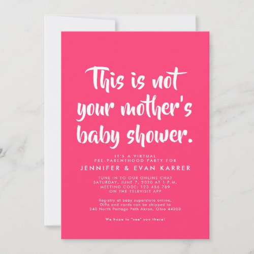 Funny hot pink virtual baby shower invitation