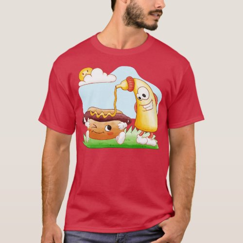Funny Hotdog And Mustard T_Shirt