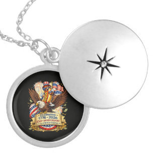 Funny Hotdog Riding Eagle 250th Anniversary USA Locket Necklace