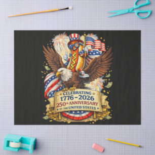 Funny Hotdog Riding Eagle 250th Anniversary USA Tissue Paper