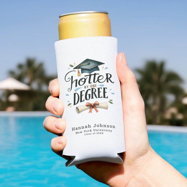 Funny Hotter by One Degree Personalized Graduation Seltzer Can Cooler (Funny Hotter by One Degree Graduation Seltzer Can Cooler, Trendy, Class of 2025, College Grad)