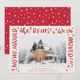 Funny House Moving Red Lettering Christmas Photo Holiday Card