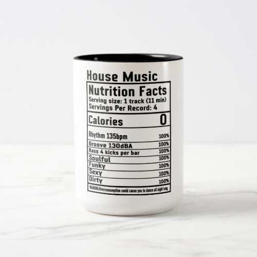 Funny House Music Nutritional Facts  Two_Tone Coff Two_Tone Coffee Mug