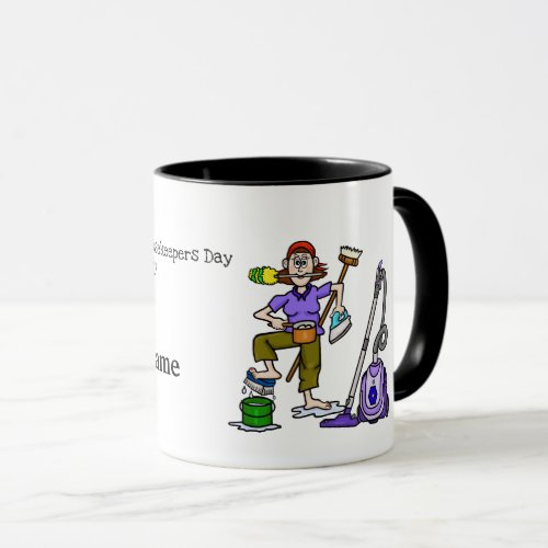 Funny Housekeeper with Cleaning Supplies Mug