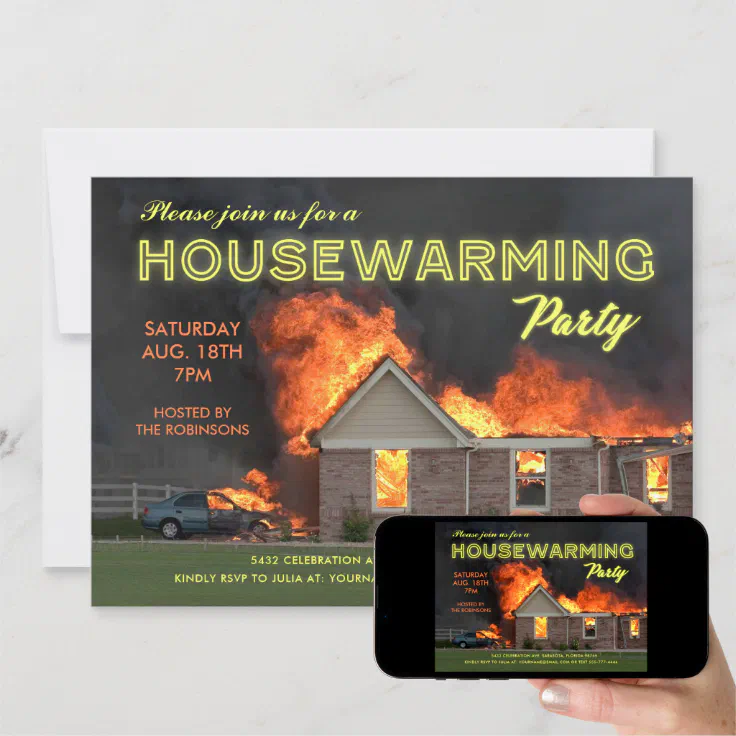Funny Housewarming Party Invitations | En Fuego | Zazzle Funny Housewarming Party Invitations | En Fuego | Zazzle