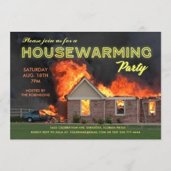 Funny Housewarming Party Invitations | En Fuego by Anything_Goes at Zazzle