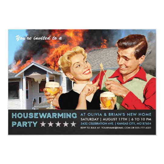 funny housewarming party invitations on fire zazzle com funny housewarming invites
