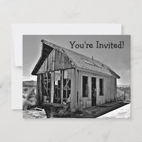 Old abandoned and detroyed shack invitations