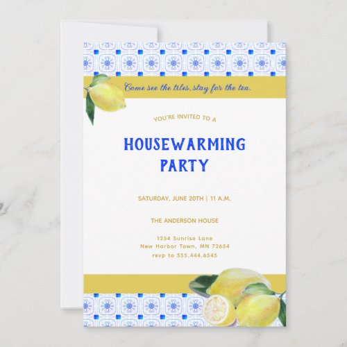 Funny Housewarming Tea Party Boho Lemons Humorous Invitation
