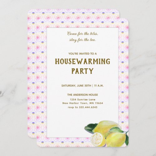 Funny Housewarming Tea Party Boho Lemons Rainbow Invitation