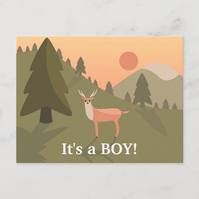 Funny "How Old" Whitetail Buck Baby  Announcement Postcard (Front)