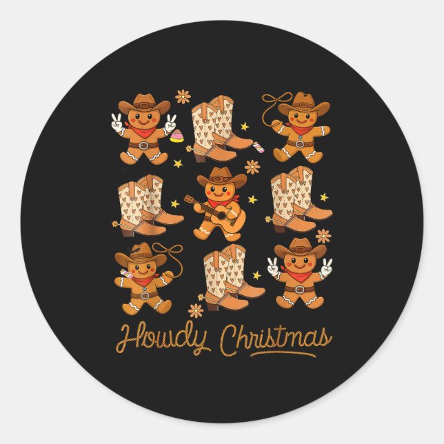 Funny Howdy Christmas Gingerbread Cowboy Rodeo Wes Classic Round Sticker (Front)