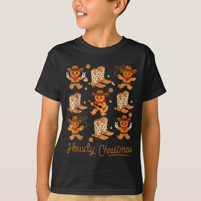 Funny Howdy Christmas Gingerbread Cowboy Rodeo Wes T-Shirt (Front)