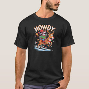 Funny Howdy Christmas Raccoon Cowboy Riding Reinde T-Shirt