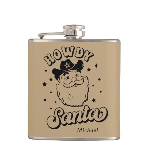 Funny Howdy Santa Cowboy Texas Christmas Flask