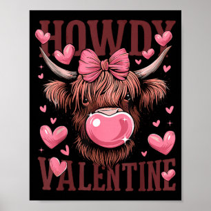 Funny Howdy Valentine Highland Cow Valentine’s Day Poster