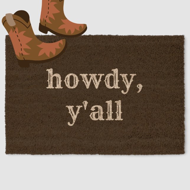 Funny Howdy Y'all Minimal Southern Welcome Coir Fiber Doormat (A fun greeting for your guests!)